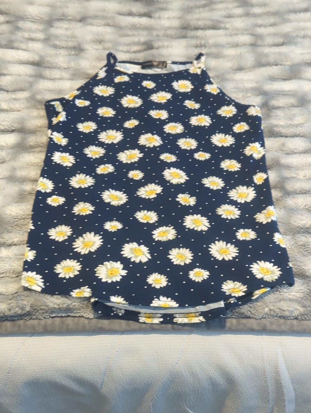 Girls' Navy Daisy Print Tank Top - Sleeveless Floral Summer Tee